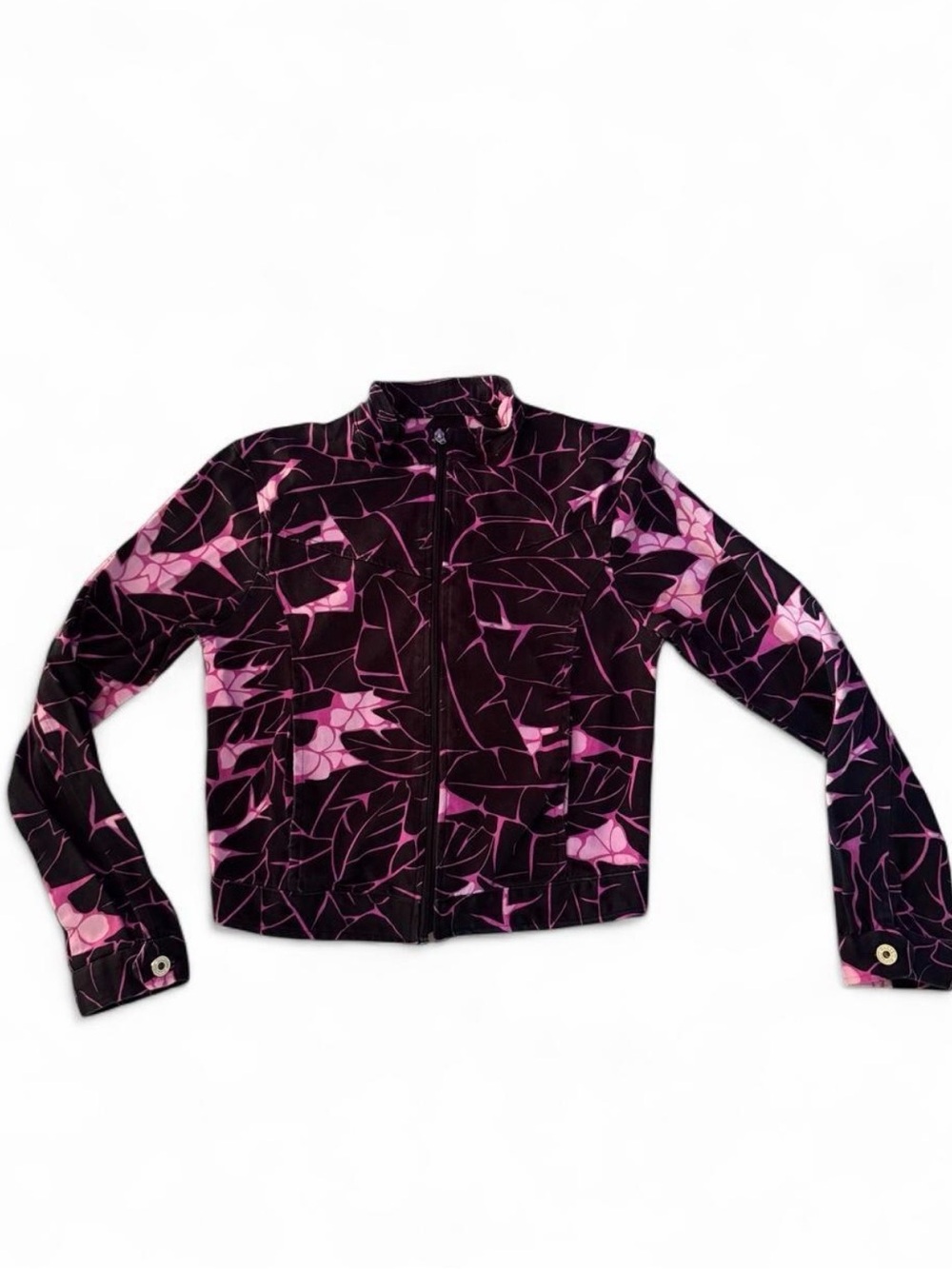 Katharine Hamnett designer black and pink abstract zip up jacket